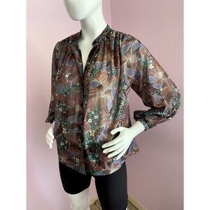Vintage Elles Belles Peasant Blouse Abstract Floral Boho Semi-Sheer
